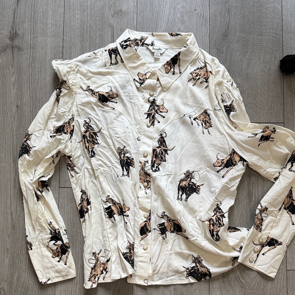 Wrangler Cream Cowboy Print Casual Shirt (new)
